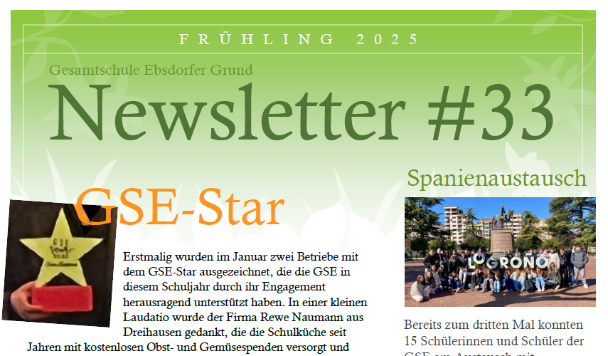 Neuer Newsletter der Schulleitung (Ausgabe 33) erschienen
