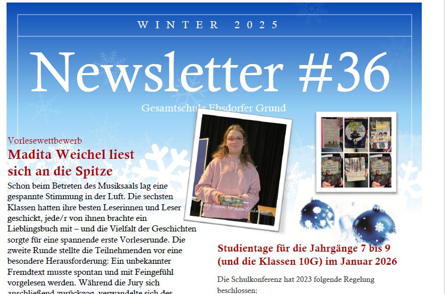 Neuer Newsletter der Schulleitung erschienen